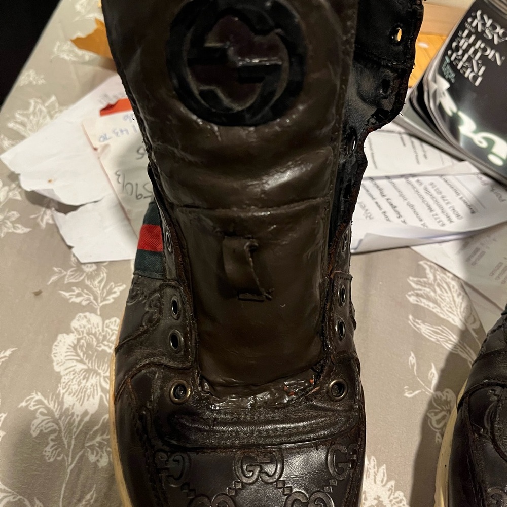 Gucci Brown Leather High-Top Boots with Red & Green Stripe - Picture 14 of 14